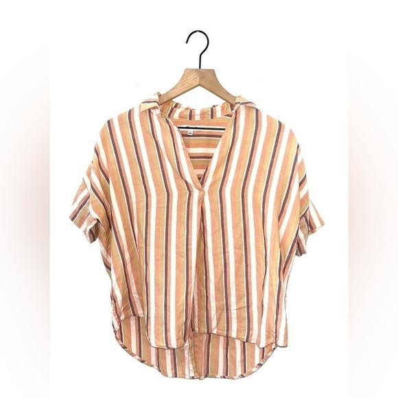 MADEWELL Courier Button-Back Short Sleeve Shirt in Rainbow Stripe Size XS - Picture 6 of 8